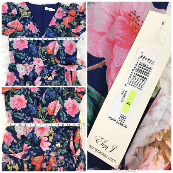 ELIZA J Blue Pink Floral Chiffon Long Sleeve Maxi Dress Tiered Size 2 4‎ New - Picture 10 of 11